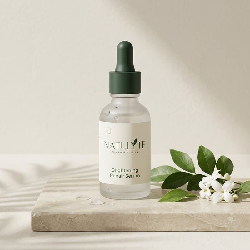 natulyte Brightening Repair Serum in a glass dropper bottle